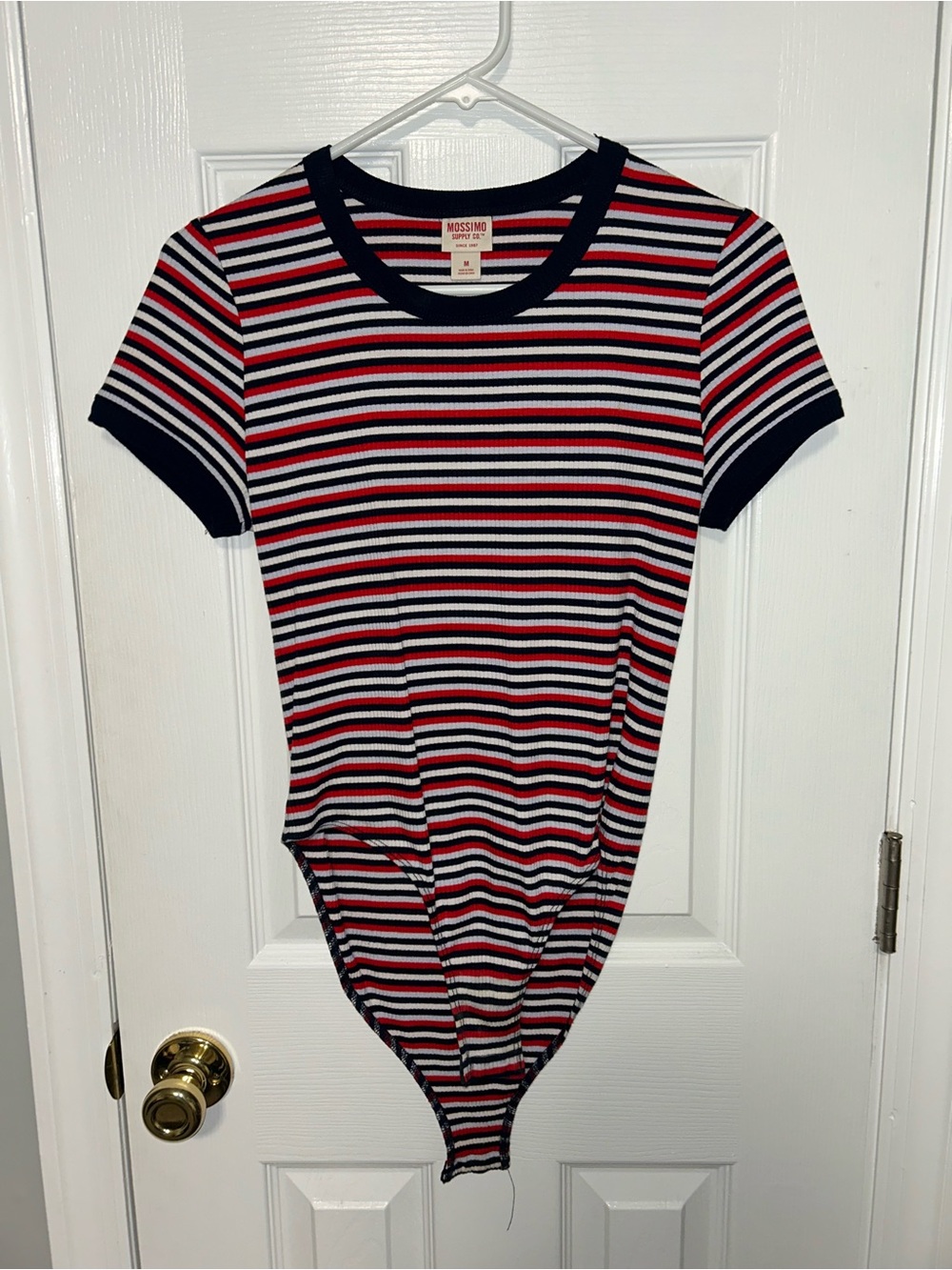 Mossimo Supply Co. Navy, Red & White Striped Ribbed Bodysuit